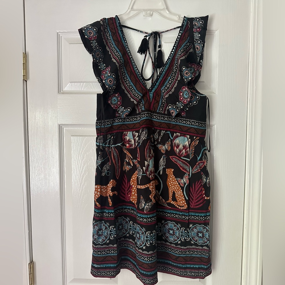 Anthropologie Black and Multicolor Mini Dress